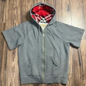 Burberry Gray Hoodie with Red Plaid Accent